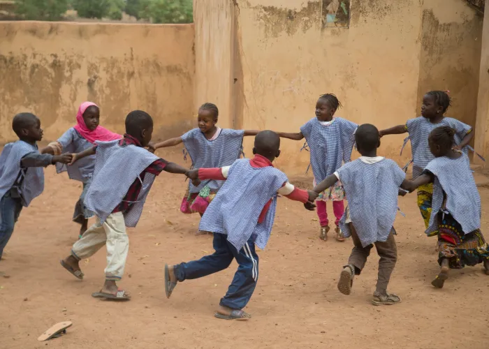 Sitan Doumbia, 5, plays with her friends at the Early Childhood Development Center in Baraouéli village, Ségou Region, Mali, Tuesday 6 February 2018.