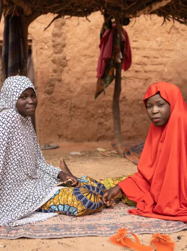 ‘We took action to avoid the marriage of a 16-year-old friend in our village’. Mariama (left), 17, and Zeinabou, 18, (right) are part of a movement of young girls who protest against child marriage in Niger.